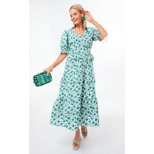 Tuckernuck Hyacinth House Green Floral Irenea Midi Dress Puff Sleeve Button Down